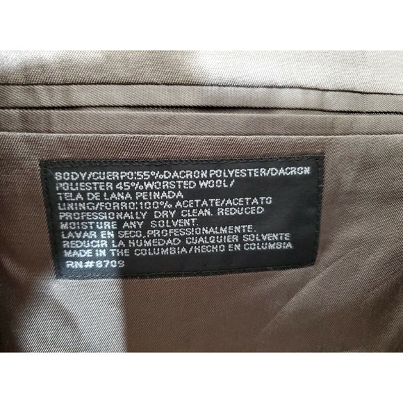 STAFFORD MENS 46R BLAZER BROWN POLYESTER/WOOL TWO-BUTTON ONE-VENT RN#:8709 B-396 - Picture 8 of 11